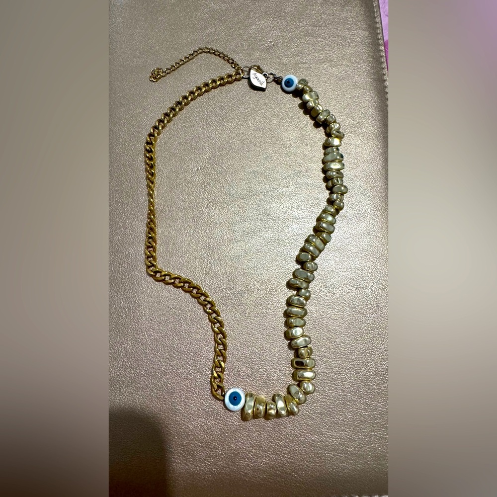Gold and Silver Beaded Necklace with Evil Eye Charm